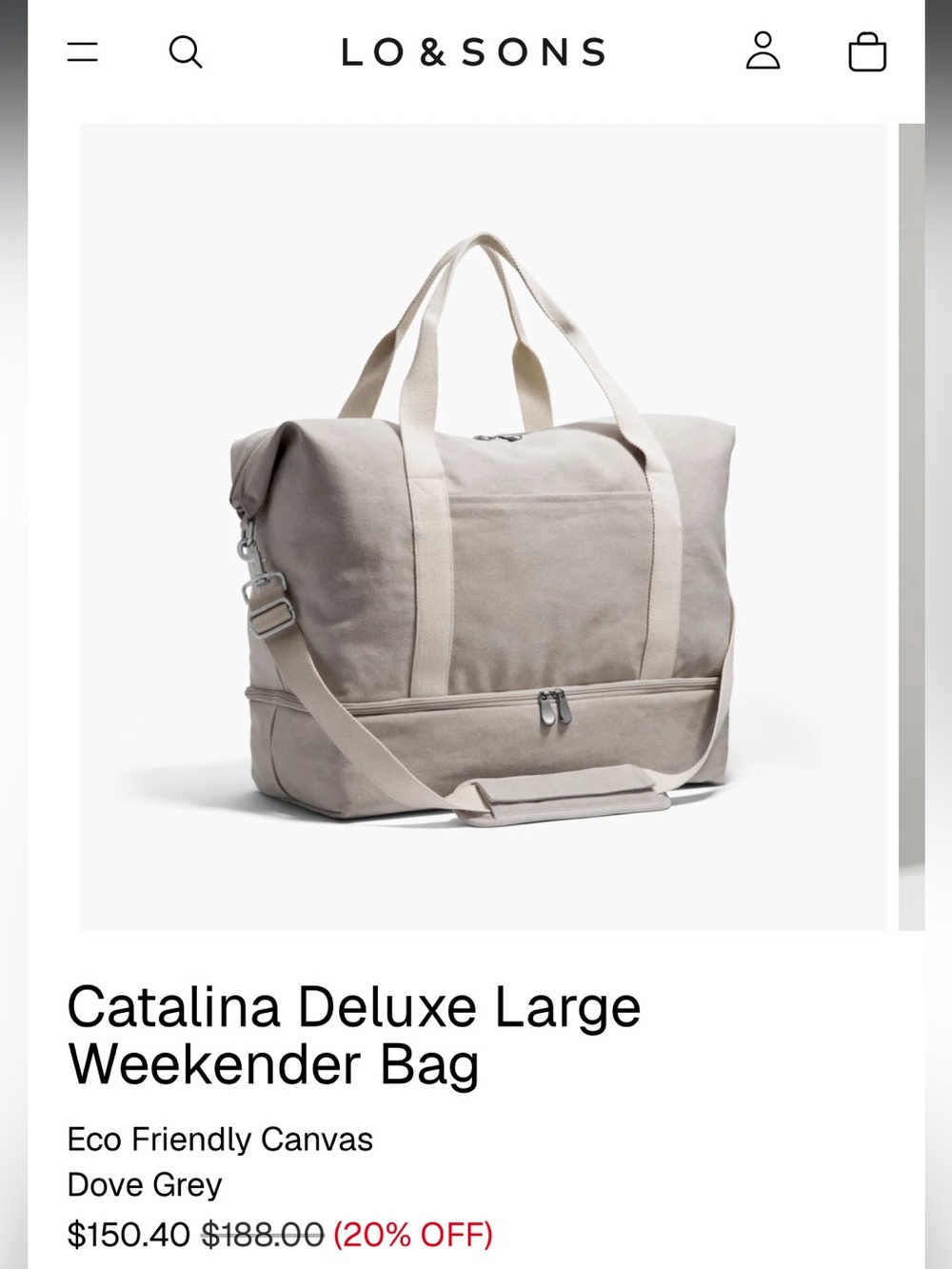 Lo & Sons Catalina Deluxe Large Weekender Bag - Dove Grey